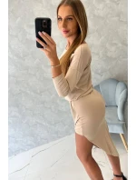 Asymetrické šaty, 3/4 rukávy, béžová farba
