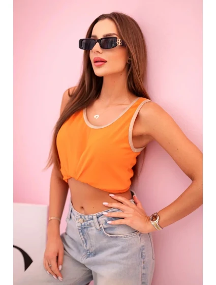 Dámska blúzka na ramienka s ozdobným lemovaním tmavo oranžová