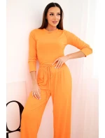 Dámska súprava z viskózy s vrchným dielom a širokými nohavicami oranžová