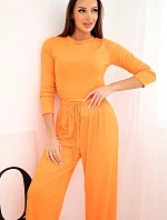 Dámska súprava z viskózy s vrchným dielom a širokými nohavicami oranžová