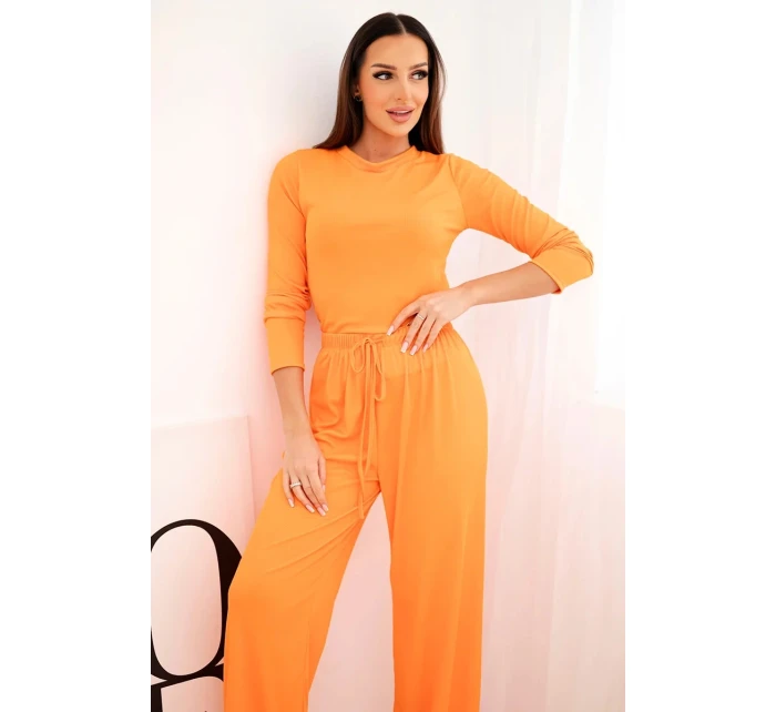 Dámska súprava z viskózy s vrchným dielom a širokými nohavicami oranžová