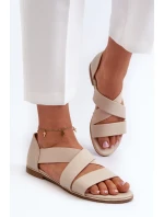 Skórzane Sandały Ze Ściągaczem Beżowe Apulia Skórzane Sandały Ze Ściągaczem Beżowe Apulia