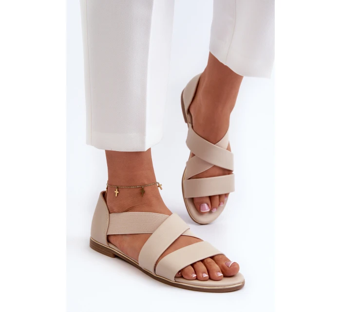 Skórzane Sandały Ze Ściągaczem Beżowe Apulia Skórzane Sandały Ze Ściągaczem Beżowe Apulia
