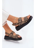 Dámske sandále na platforme a klinoch s prackami Zebra Beige and Black Genorre Dámske sandále na platforme a klinoch s prackami Zebra Beige and Black Genorre
