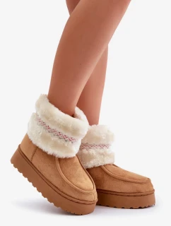 Dámske snežnice na platforme s kožušinou a vzorom Camel Deepanti