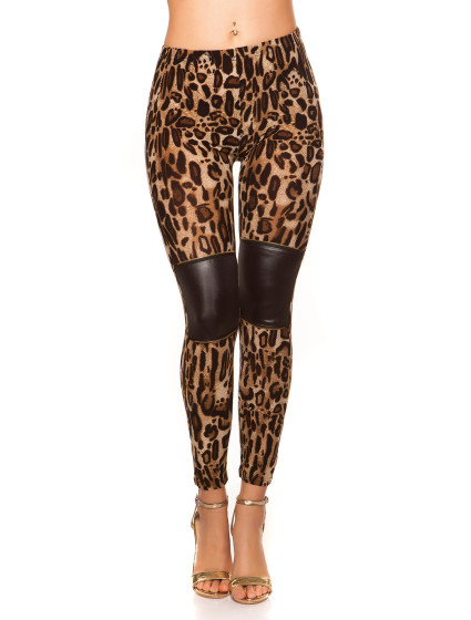 Sexy Leggings in leolook with leatherlook and zips