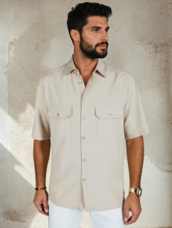 Pánské béžové tričko s krátkým rukávem model 21990412 - Dstreet