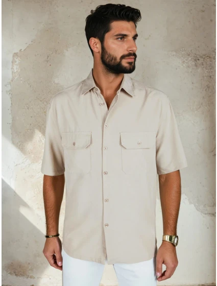 Pánské béžové tričko s krátkým rukávem Dstreet model 21990412 - FashionStreet