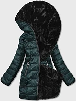 Dámska obojstranná bunda s kožušinou zelená (b8053-10)