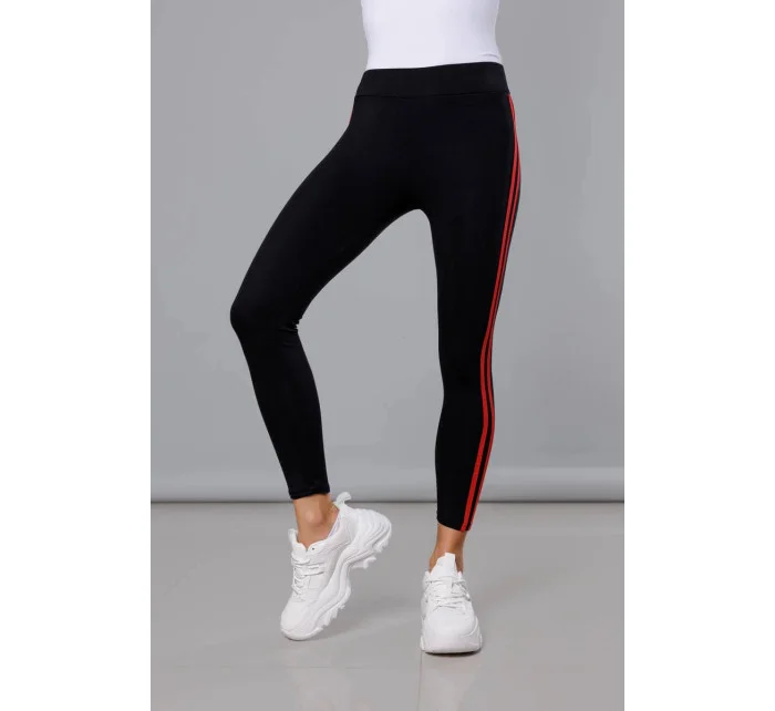 Čierno-červené športové legíny s lampasmi (YW01052-D1-5)