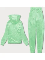 Světle zelená dámská velurová souprava s rozepínací mikinou model 20091622 - J.STYLE Světle zelená dámská velurová souprava s rozepínací mikinou model 20091622 - J.STYLE