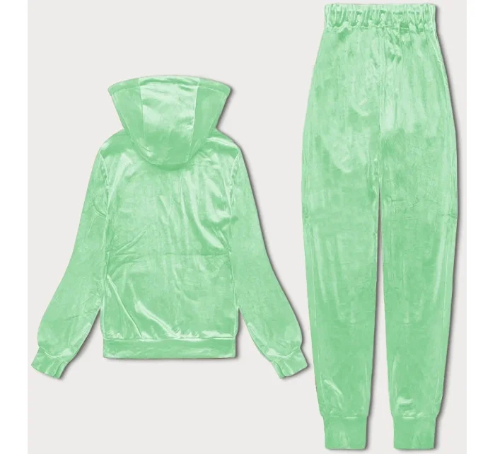 Světle zelená dámská velurová souprava s rozepínací mikinou model 20091622 - J.STYLE Světle zelená dámská velurová souprava s rozepínací mikinou model 20091622 - J.STYLE