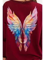 Dámska bavlnená mikina nadrozmernej veľkosti s farebnými krídlami na chrbte bordová Dámska bavlnená mikina nadrozmernej veľkosti s farebnými krídlami na chrbte bordová