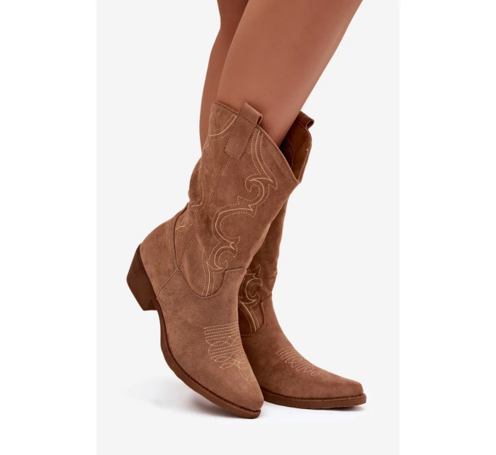 Dámské boty kovbojky na podpatku zateplené béžové model 21772330 - Boto