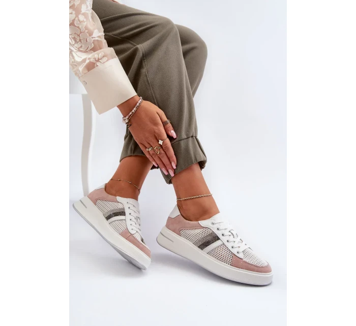 Dámske biele a ružové kožené tenisky D&A Dámske biele a ružové kožené tenisky D&A