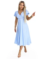 675-1 Midi šaty Blinky s obálkovým výstrihom a brokátovým leskom - modré