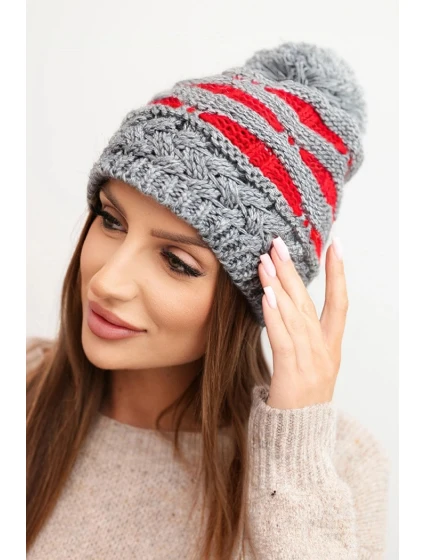 Dámská zimní čepice z vlny s krystaly model 21750436 grafitová - K-Fashion Dámská zimní čepice z vlny s krystaly model 21750436 grafitová - K-Fashion