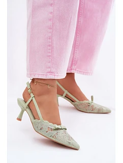 Krajkové dámské sandály na podpatku s mašlí zelené Maribelle