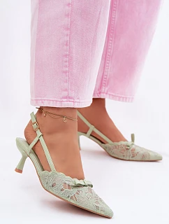 Krajkové dámské sandály na podpatku s mašlí zelené model 22107310 - Boto