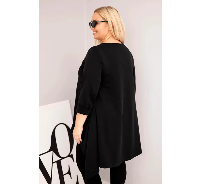 Dámska bavlnená tunika v nadmernej veľkosti s asymetrickým strihom čierna