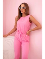 Dámsky bavlnený overal bez rukávov so zaväzovaním v páse svetloružový