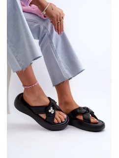 Skórzane Klapki Damskie Na Platformie Czarne GOE NN2N4110