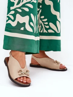 Sandály Na Ploché Podpatky S Dekorací Eko Kůže Béžové model 21685875 - Boto