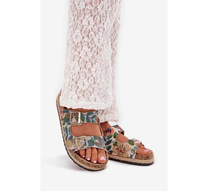 Wzorzyste Klapki Damskie Na Korkowej Platformie Z Klamrami Lee Cooper LCW-25-35-3480L Multikolor Wzorzyste Klapki Damskie Na Korkowej Platformie Z Klamrami Lee Cooper LCW-25-35-3480L Multikolor