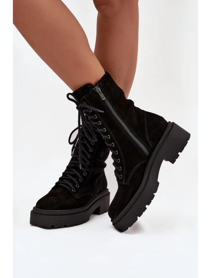 Botki Workery Damskie Z Naturalnego Zamsz Ocieplane Zazoo 4213 Czarne