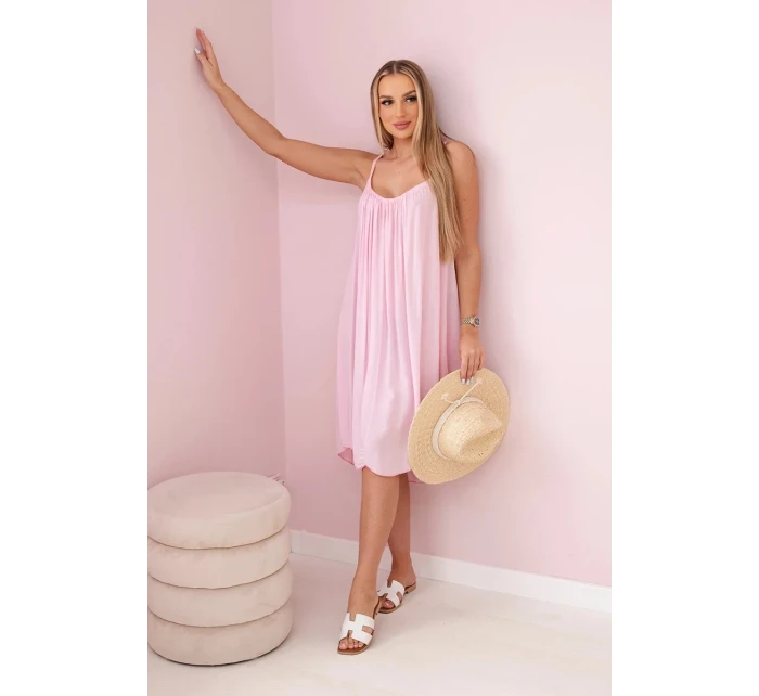 Viskózové šaty na ramínka světle růžová