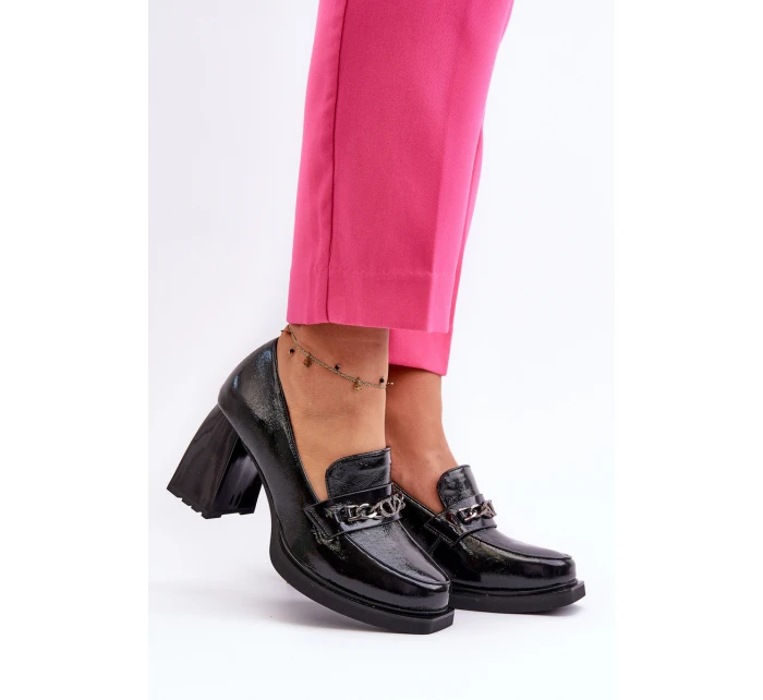 Lakierowane Czółenka Na Masywnym Obcasie Czarne Terimene