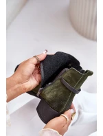 Zazoo 60478 Zamszowe Botki Na Obcasie Ocieplane Zapinane Na Zamek Ciemnozielone