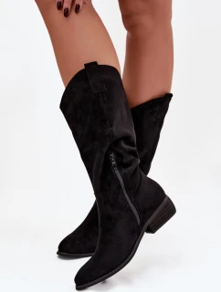 Dámske topánky na nízkom podpätku vo westernovom štýle Cherrie - čierne, eko semiš