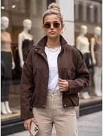 Dámska oversize prechodová bunda s golierom, čokoládová, FashionStreet TY6089 Dámska oversize prechodová bunda s golierom, čokoládová, FashionStreet TY6089