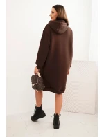 Dámske bavlnené zateplené šaty s kapucňou Brown