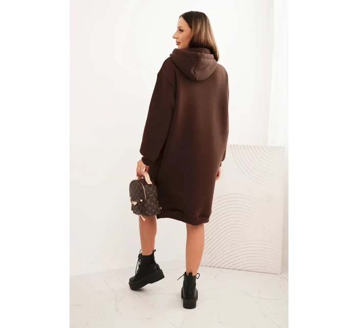 Dámske bavlnené zateplené šaty s kapucňou Brown