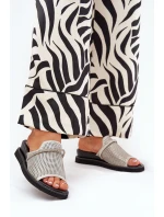 Dámské sandály na klínu s ozdobným páskem stříbrné model 21686867 - Boto Dámské sandály na klínu s ozdobným páskem stříbrné model 21686867 - Boto