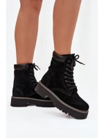 Zamszowe Botki Workery Damskie Sznurowane Big Star SS274791 Czarne