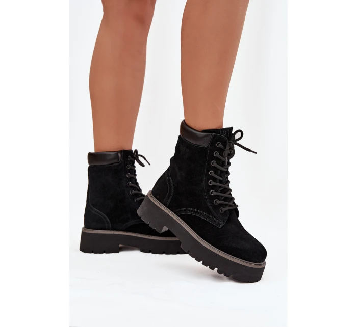 Zamszowe Botki Workery Damskie Sznurowane Big Star SS274791 Czarne