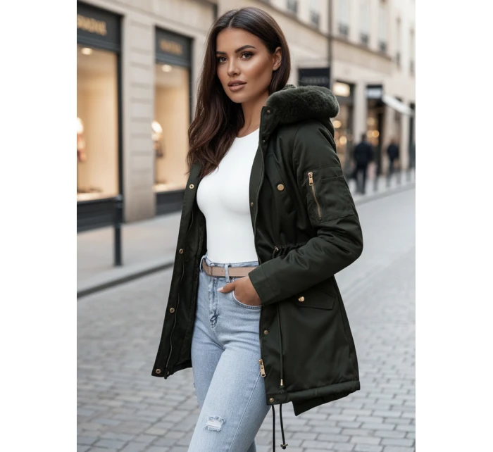Dámská zimní bunda parka s kožešinou zelená Dstreet model 21995445 - FashionStreet