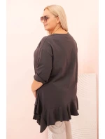 Dámská blůza Plus Size s model 21259114 kapsou a ohrnutým rukávem kiwi - K-Fashion