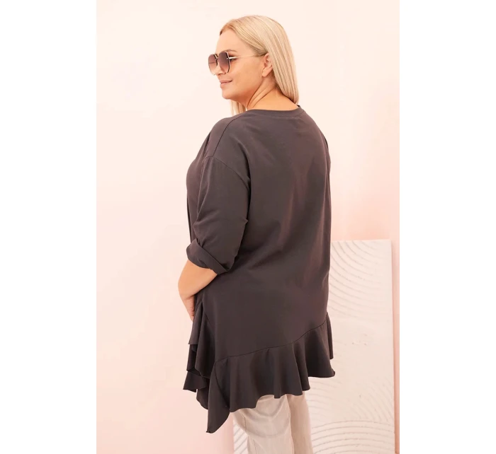 Dámská blůza Plus Size s model 21259114 kapsou a ohrnutým rukávem kiwi - K-Fashion