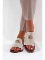 Elegantní Dámské Kožené Pantofle S Dekorací  Zlatý model 21686276 - Zazoo