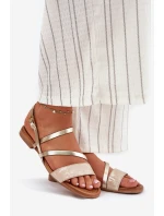 Skórzane Sandały Damskie Na Płaskim Obcasie Maciejka 06966-25 Złote Skórzane Sandały Damskie Na Płaskim Obcasie Maciejka 06966-25 Złote