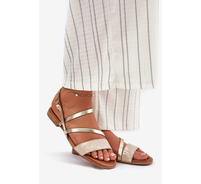 Skórzane Sandały Damskie Na Płaskim Obcasie Maciejka 06966-25 Złote Skórzane Sandały Damskie Na Płaskim Obcasie Maciejka 06966-25 Złote