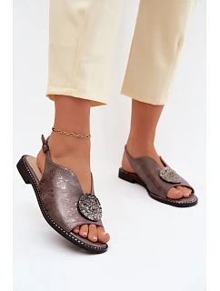 Dámské sandály na nízkém podpatku s ozdobou model 22133683 grafitové - S.Barski