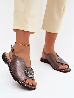 Dámské sandály na nízkém podpatku s ozdobou model 22133683 grafitové - S.Barski