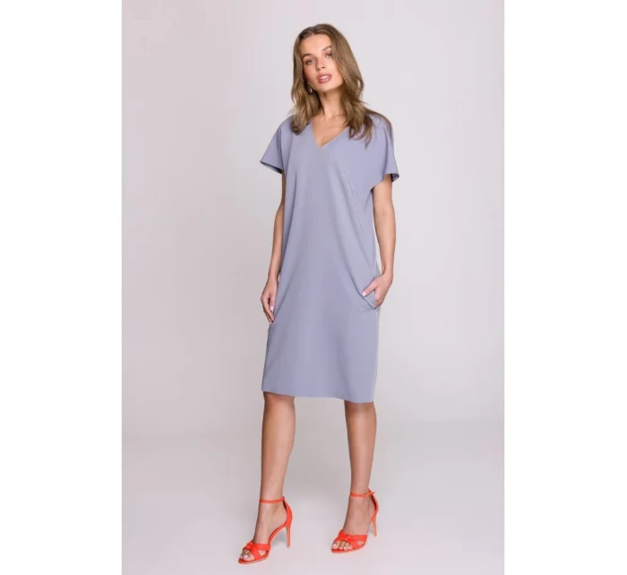 Šaty uvolněného střihu s výstřihem do V šedá model 20966044 - STYLOVE Šaty uvolněného střihu s výstřihem do V šedá model 20966044 - STYLOVE