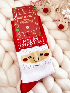 Pánske vianočné bavlnené ponožky so Santa Clausom červené