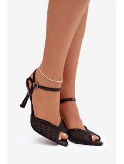Dámske sandále na podpätku so zdobením Peloria - čierne